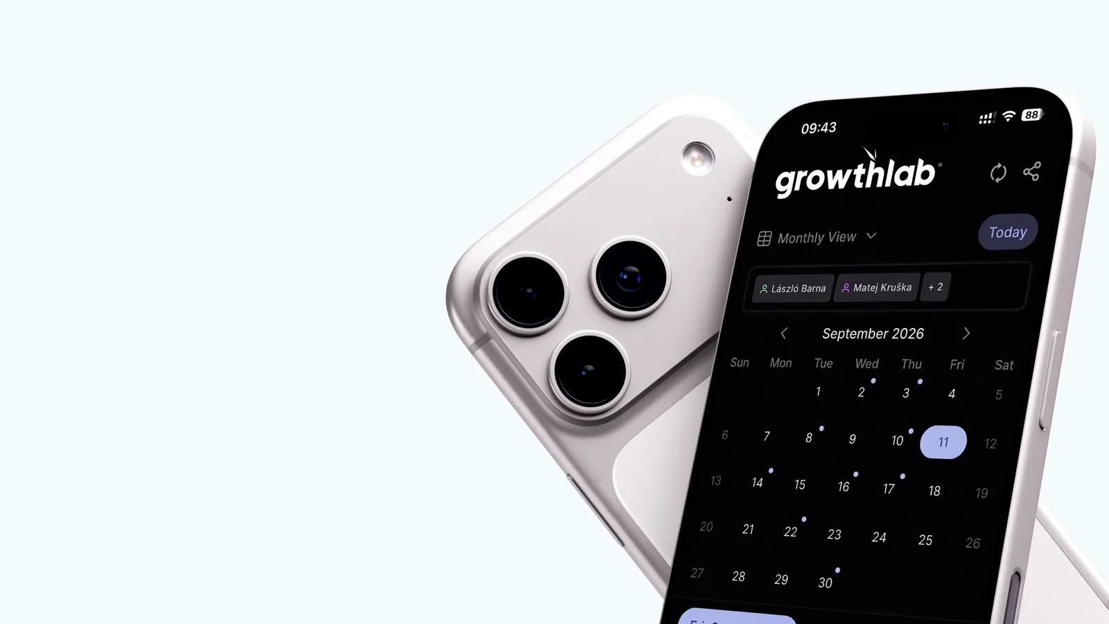 Growth Lab mobil naptárnézet illusztratív rendszerképernyője